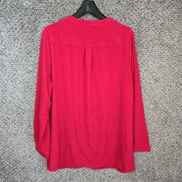 Susan Graver Top Womens Plus 18W Red Button Up Long Sleeve Blouse Casual Ladies - Picture 7 of 7